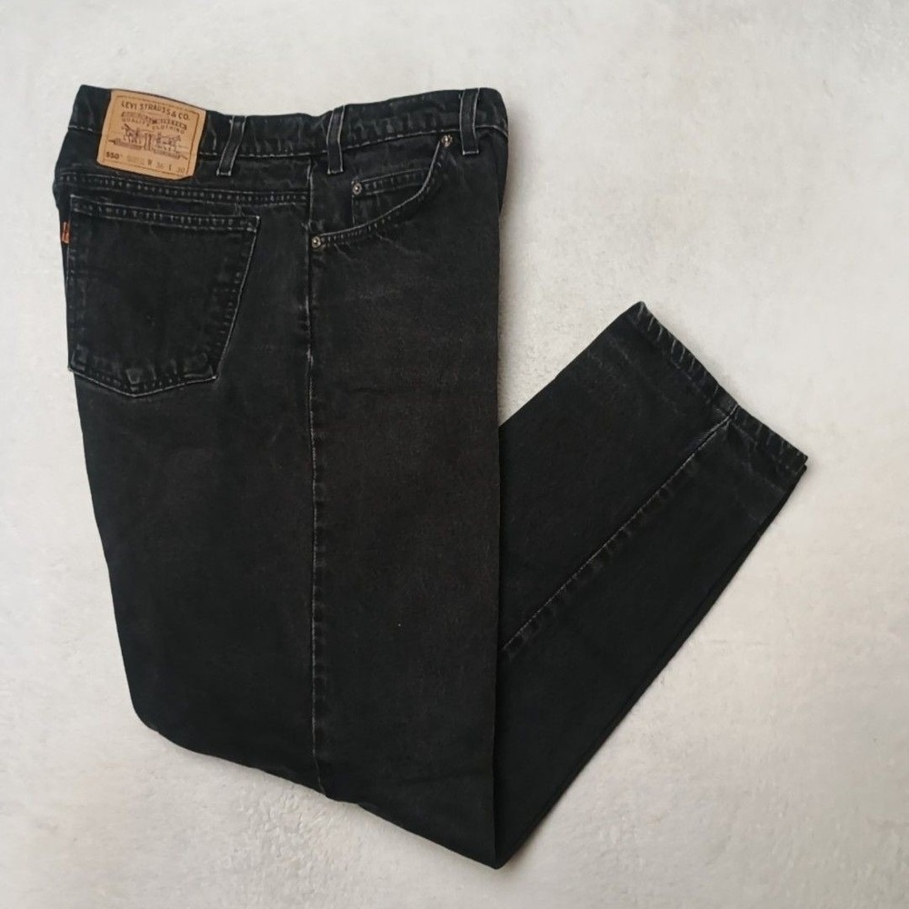 Vintage Levis 550 Jeans Mens 34x30 Black 90s Orange Tab Relaxed Tapered Denim